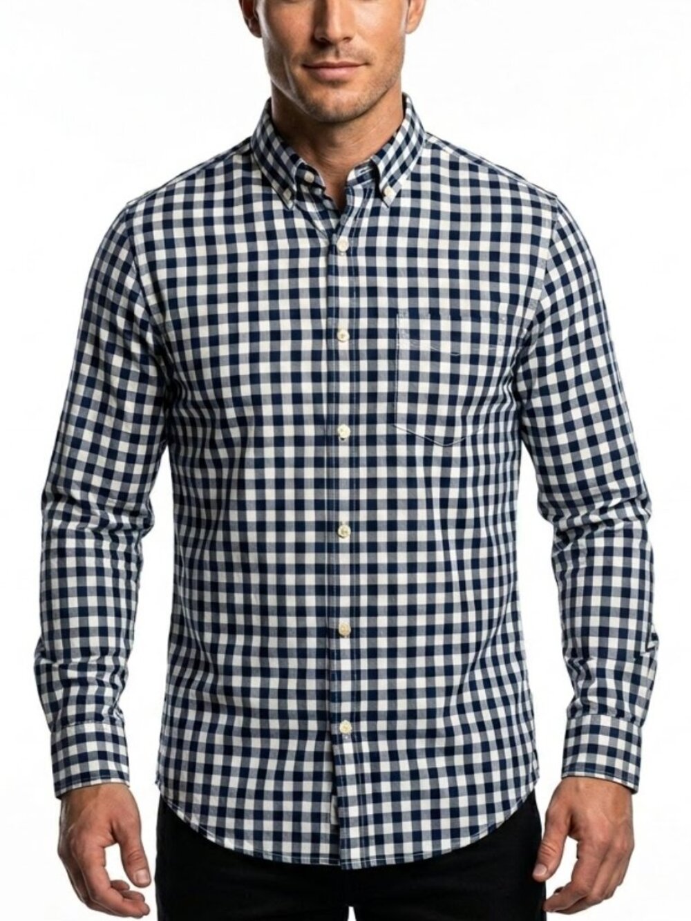 J.CREW Cotton Slim Fit Gingham Button Down Navy Blue White Small Lightweight